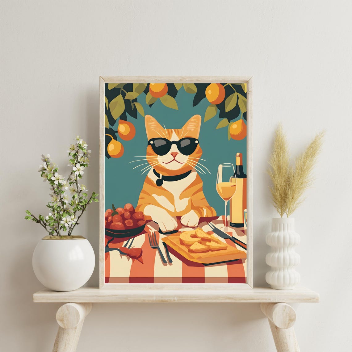 Cool Orange Cat With Sunglasses at Lemon Picnic Table Poster - Image 4