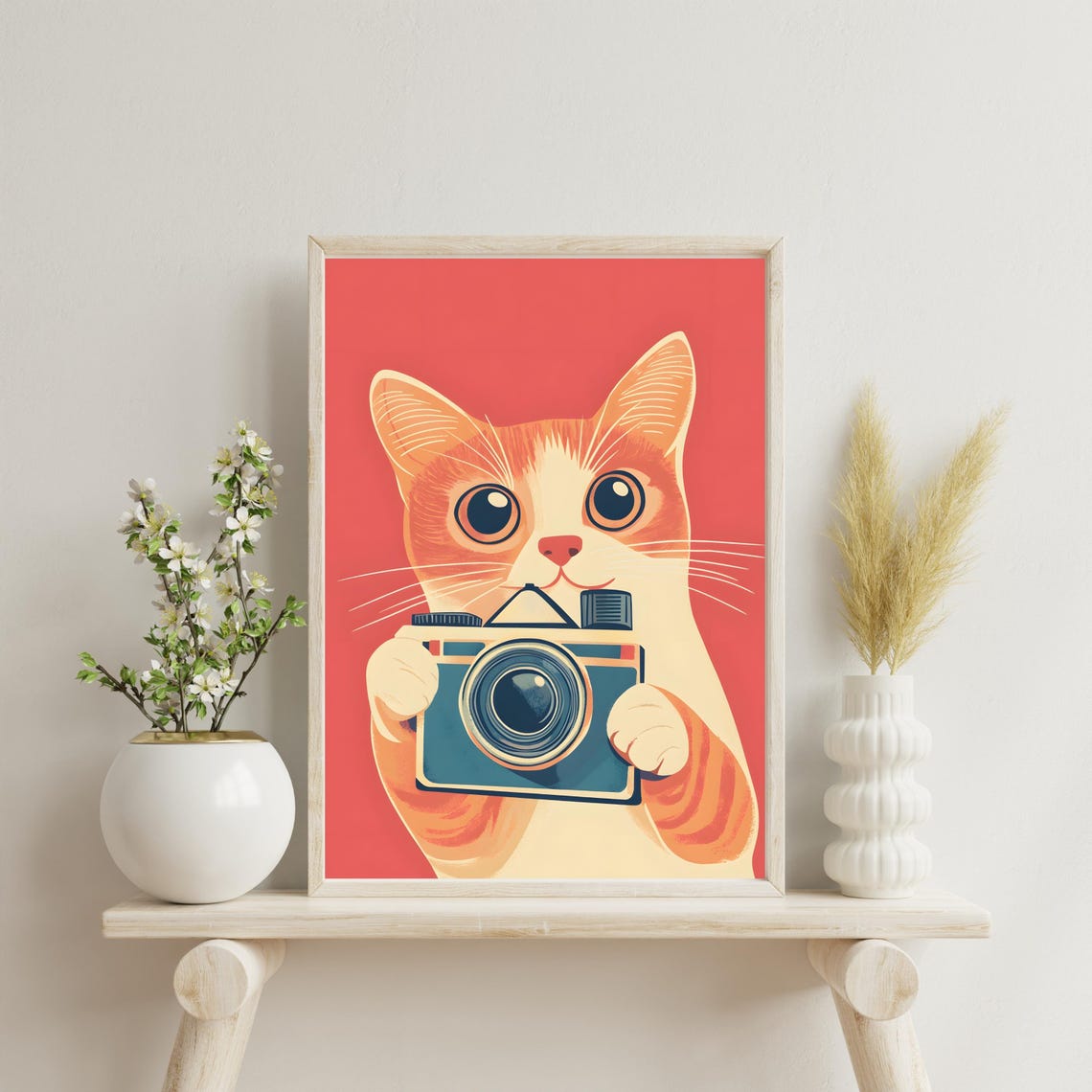 Cat With Retro Camera Orange Tabby Cute Funny Animal Nursery Poster - Image 2
