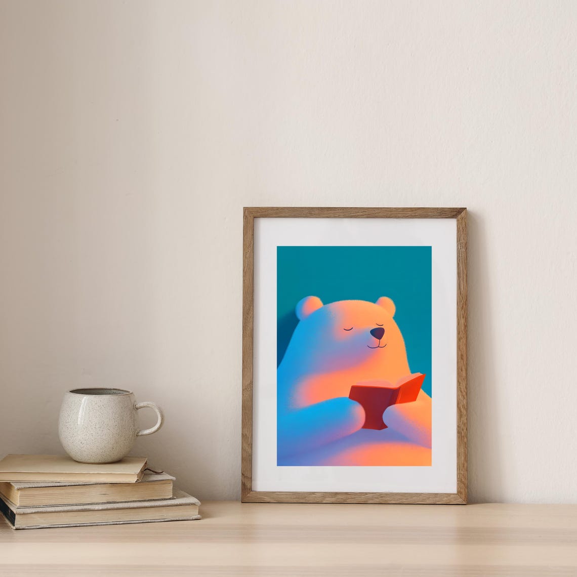 Gentle Glowing Polar Bear Reading a Little Red Book at Night Poster - Image 3