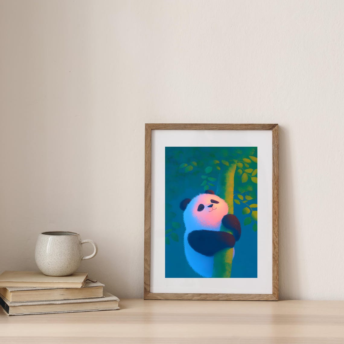Dreamy Panda Hugging Tree In Teal Forest Nursery Animal Poster - Image 4