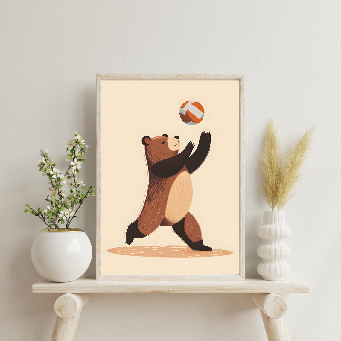 Playful Brown Bear Reaching for a Colorful Beach Ball Poster - Image 3