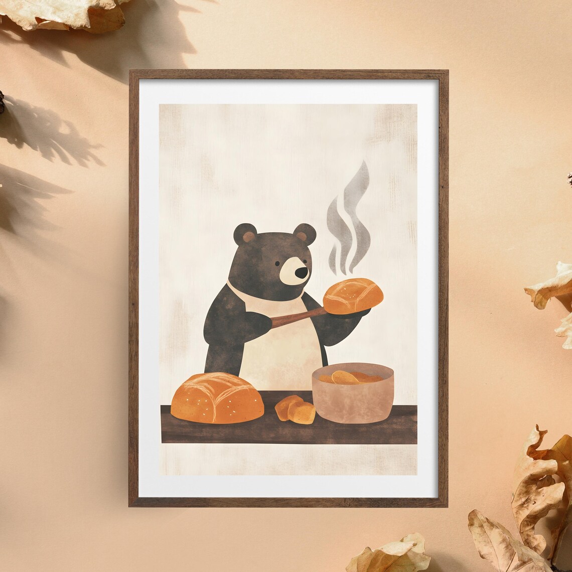 Jolly Black Bear Baker in a Cream Apron Presenting a Steaming Loaf Poster - Image 5