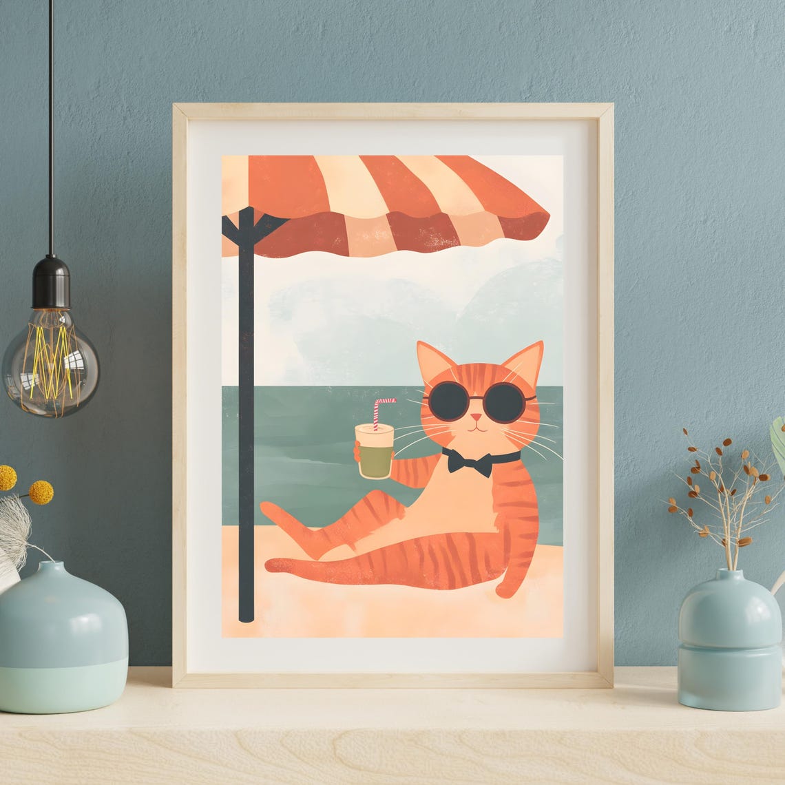 Orange Cat With Sunglasses and Bow Tie Lounging at Beach Poster - Image 3