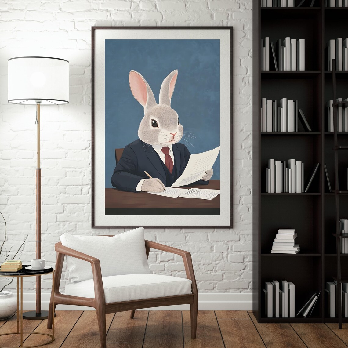 Professional Rabbit Business Suit Signing Documents Office Art Poster - Image 4