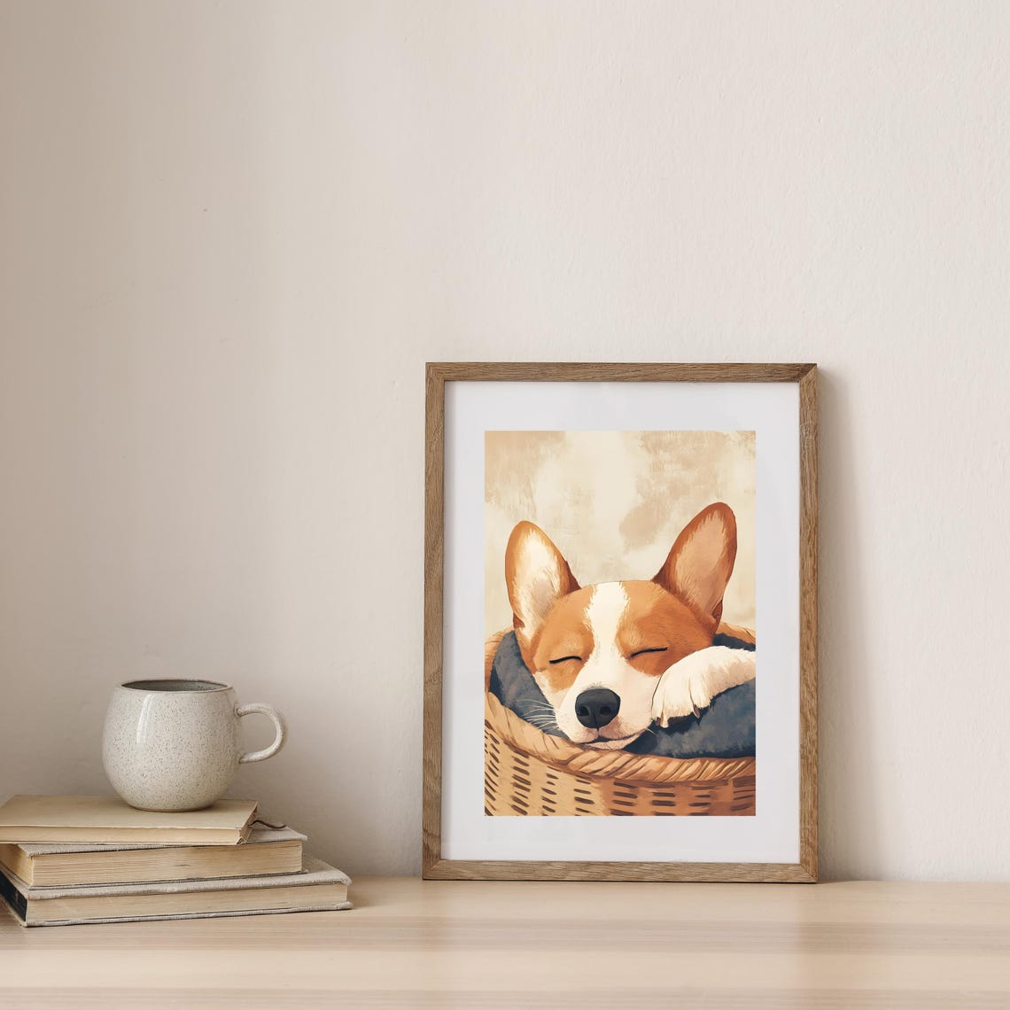 Sleeping Corgi Puppy Curled in Wicker Basket Cozy Dog Nursery Poster - Image 7