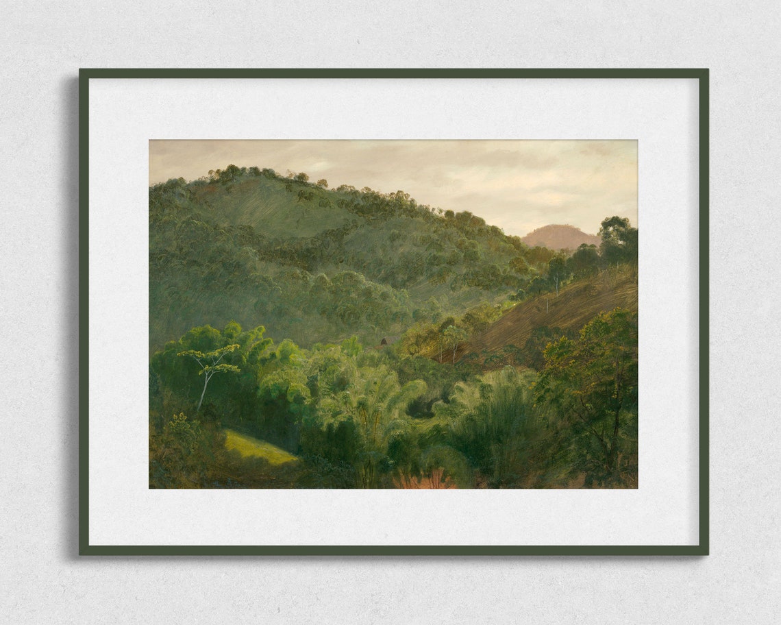 Lush Green Forested Hills Vintage Mountain Landscape Painting Poster - Image 2