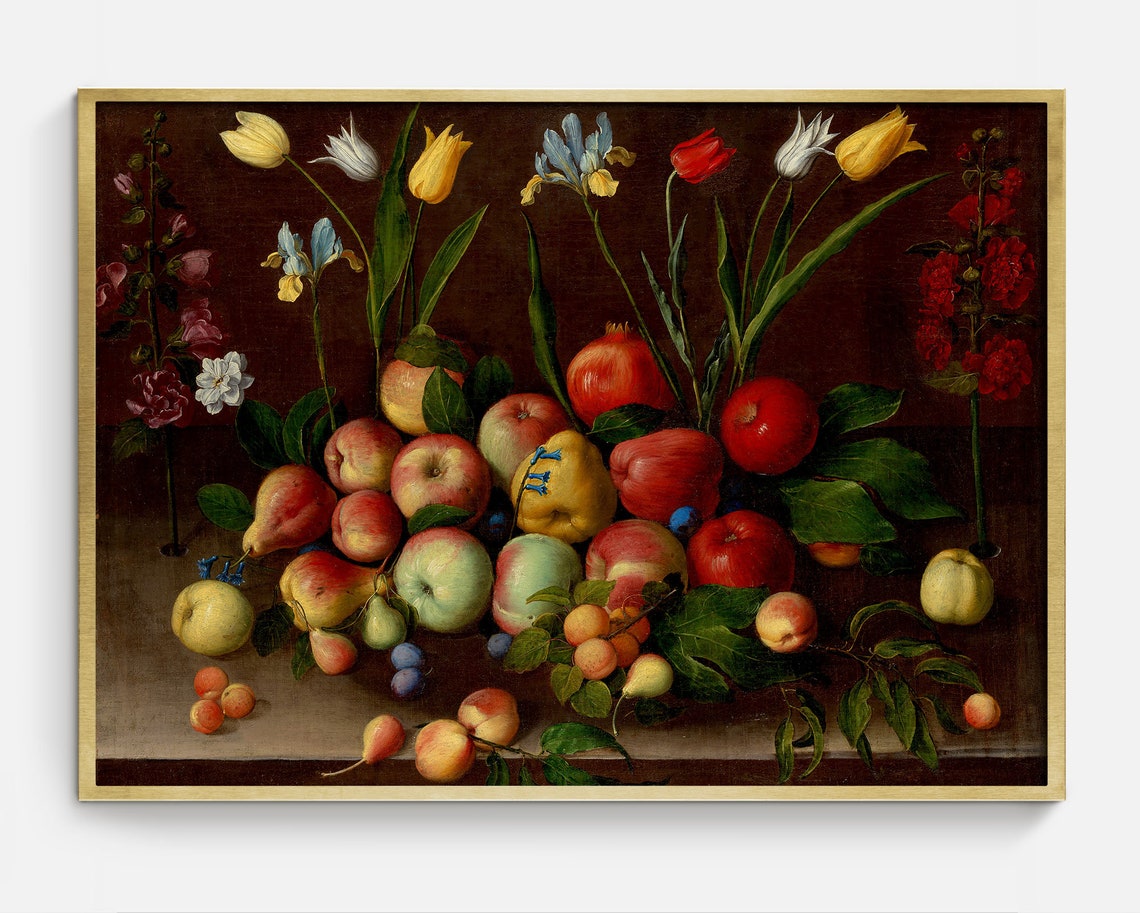 Apples Pears Pomegranates Tulips Orchard Harvest Still Life Art Poster