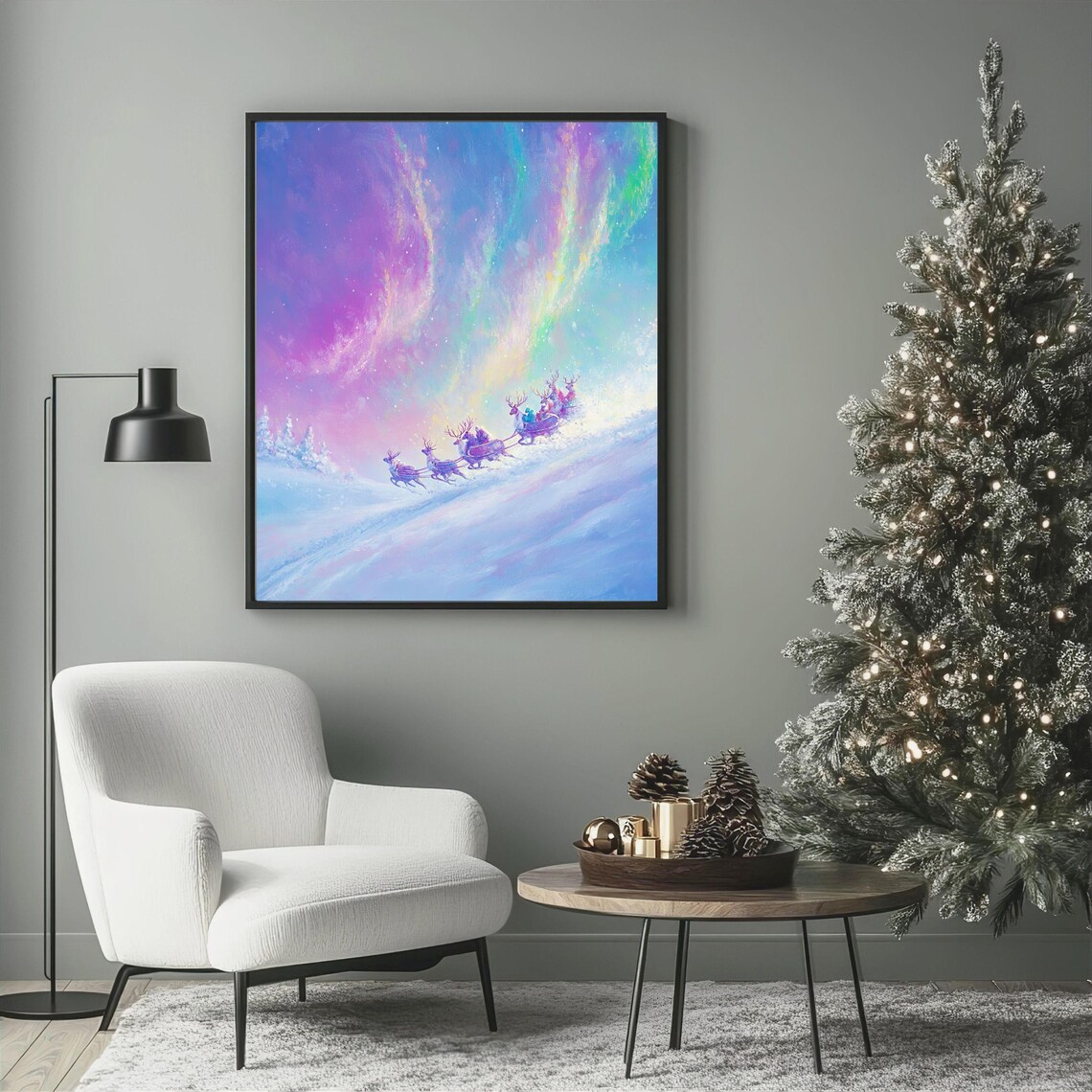 Christmas Sleigh, Reindeer And Santa Holiday Poster - Image 3