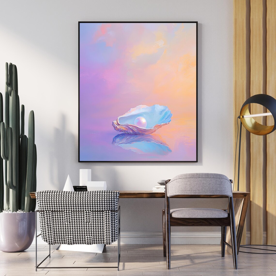 Oyster With Pearl, Pastel Abstract Coastal Decor - Image 4