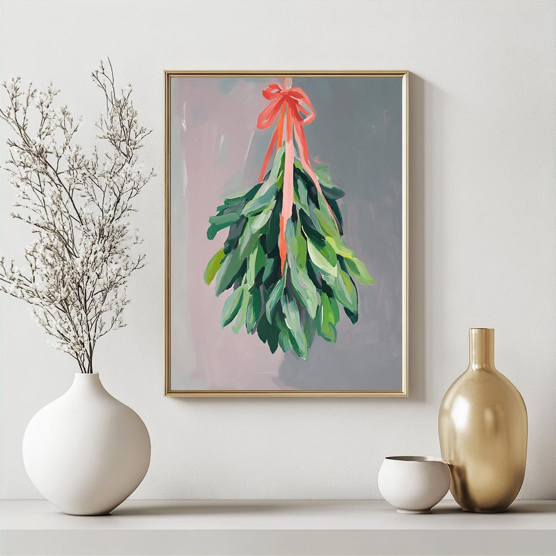 Hanging Sage Bundle Tied With Red Ribbon Botanical Kitchen Art Poster - Image 3