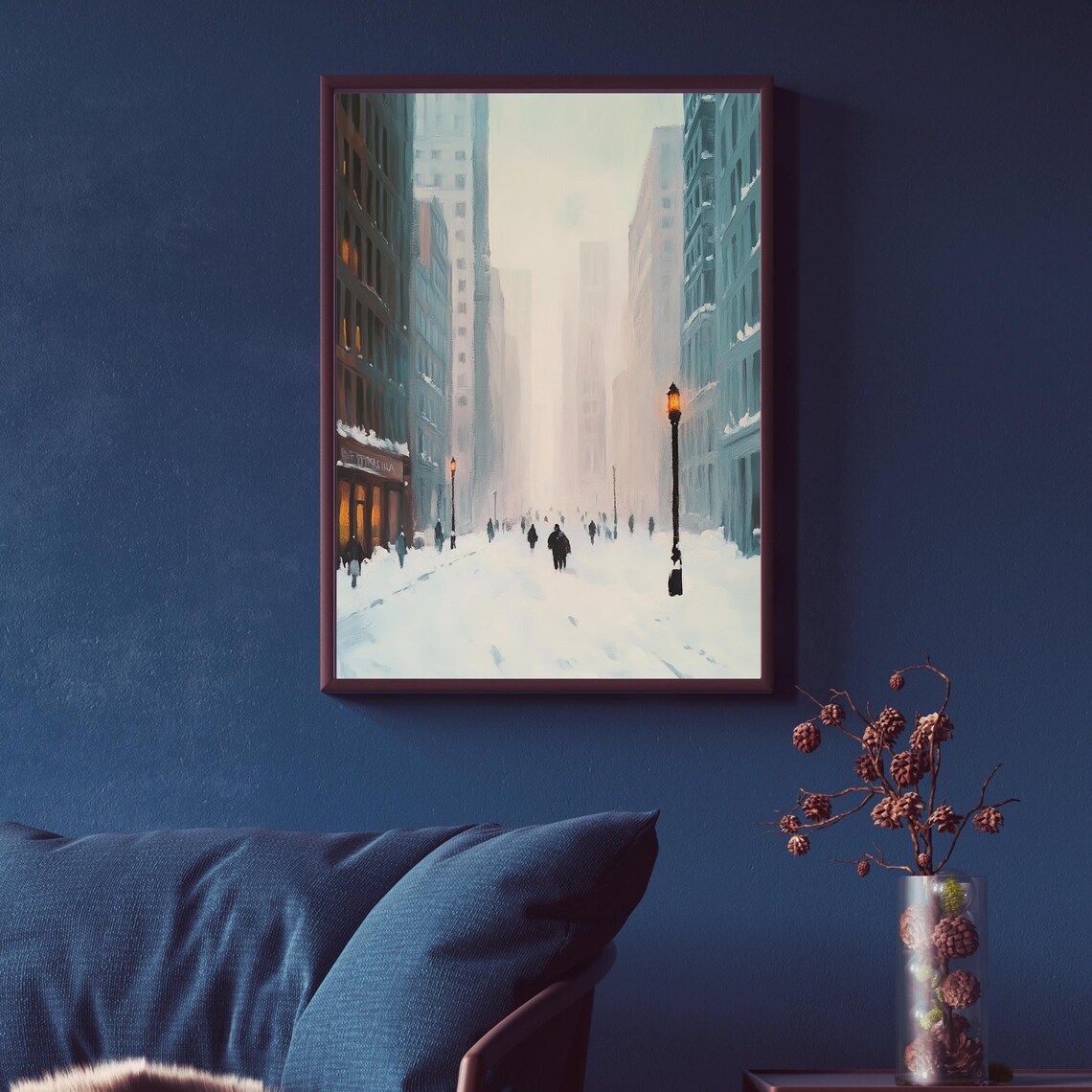 Winter Cityscape, Snowy Urban Street Scene Art Print - Image 4