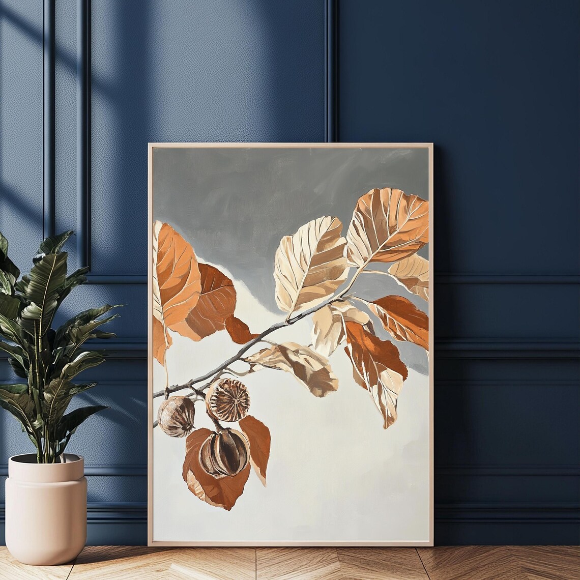Golden Autumn Leaves Branch With Seed Pods Botanical Art Poster - Image 2