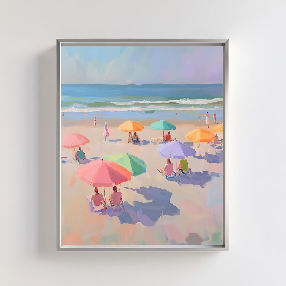 Beach Umbrella Art Print, Vibrant Coastal Landscape