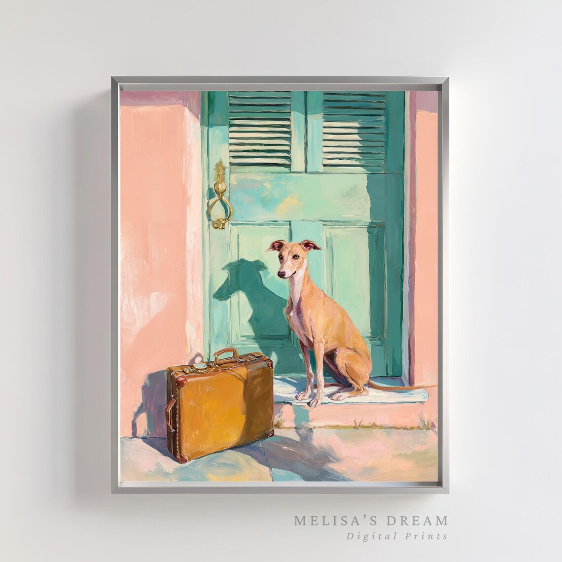 Whippet Dog Vintage Suitcase Travel Mediterranean Door Painting Poster