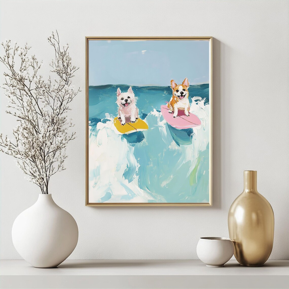Surfing Dog Art Print, Cute Coastal Pet Decor - Image 2