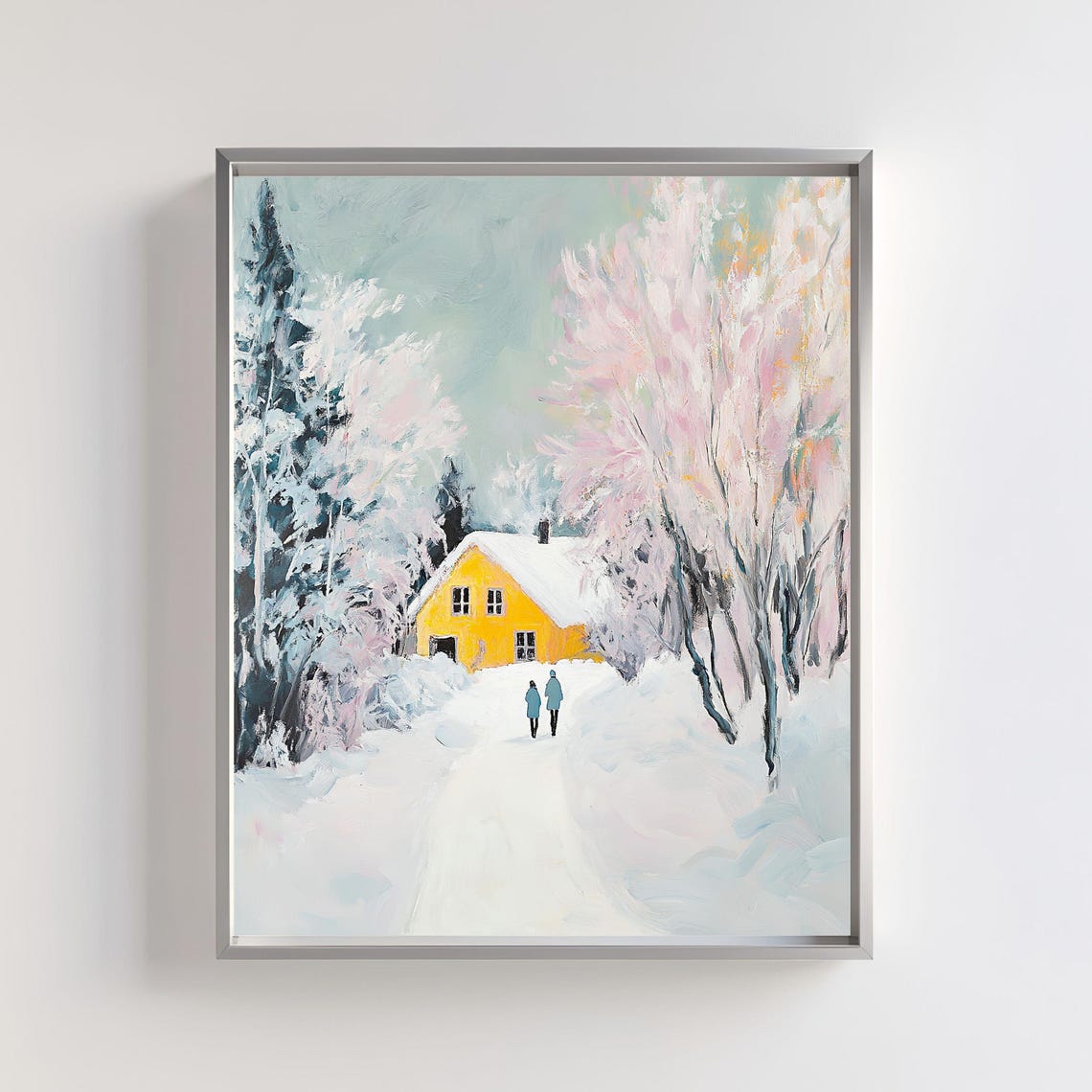 Yellow Cottage In Snowy Nordic Forest Winter Wonderland Art Poster