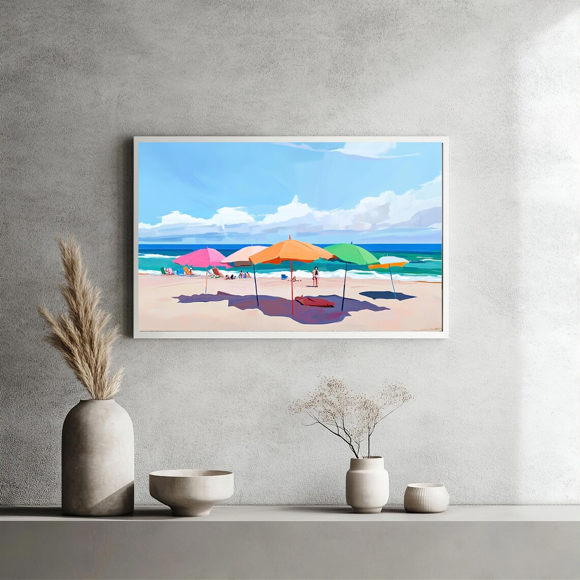Beach Landscape Painting, Vibrant Coastal Scene - Image 5