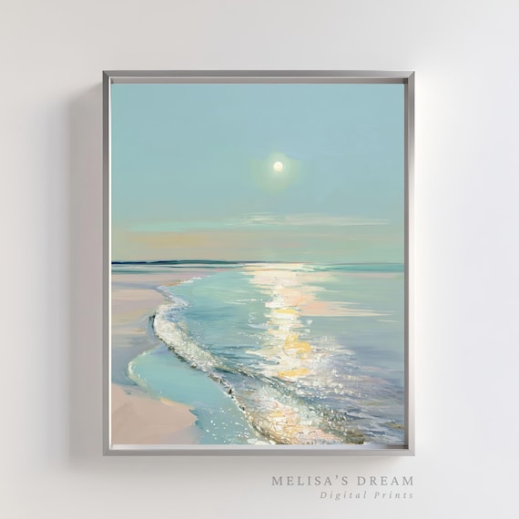 Early Beach Sunrise Pastel Ocean Waves Tranquil Seascape Wall Art