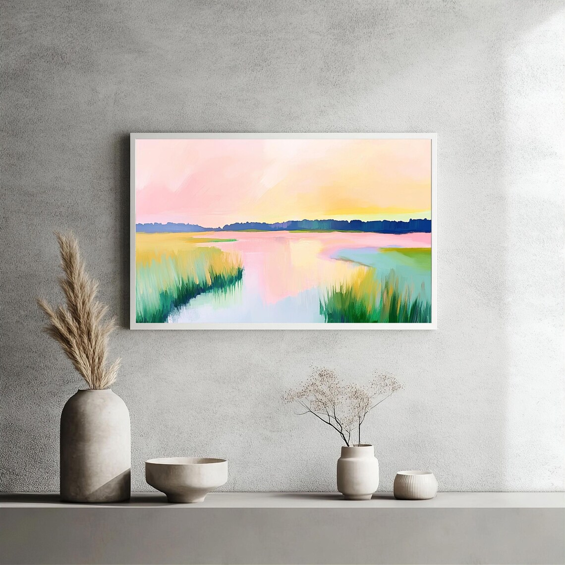 Marsh Sunset Abstract Lake Scene, Minimalist Art Print - Image 3