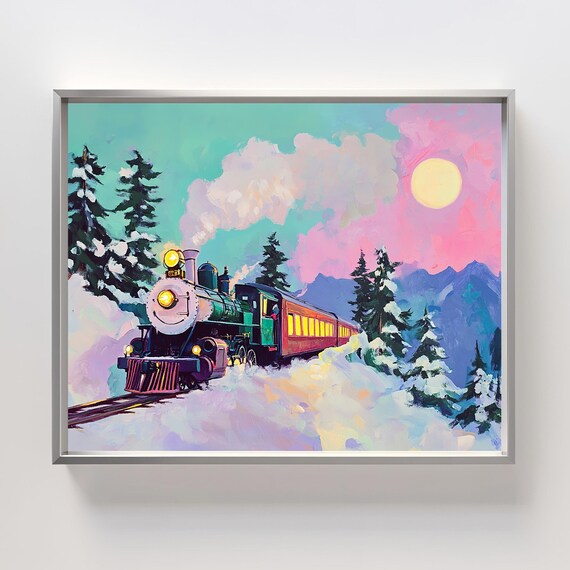 Christmas Steam Train In Snowy Mountains At Sunrise Holiday Poster