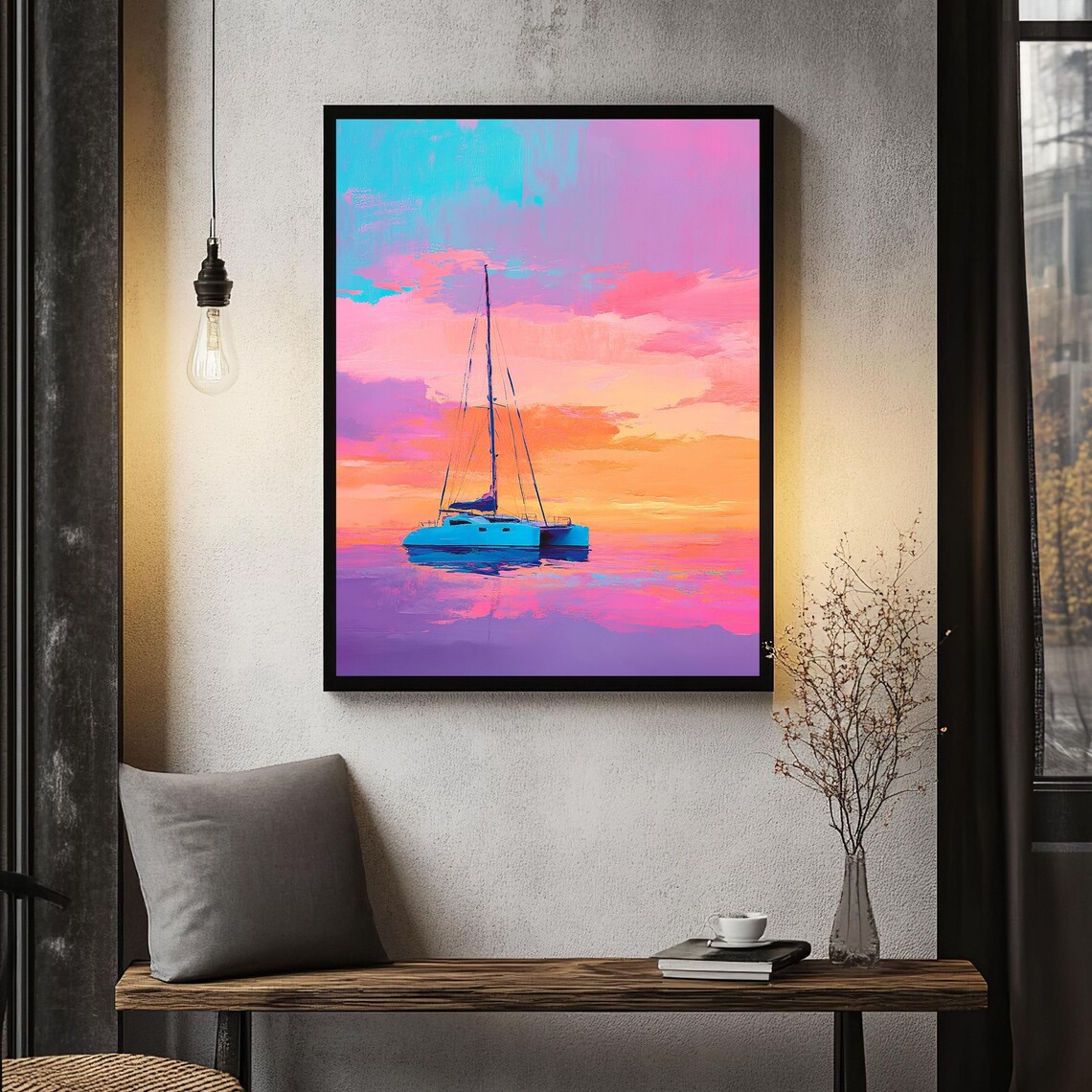 Sailboat Coastal Pastel Summer Seascape Art Print - Image 5