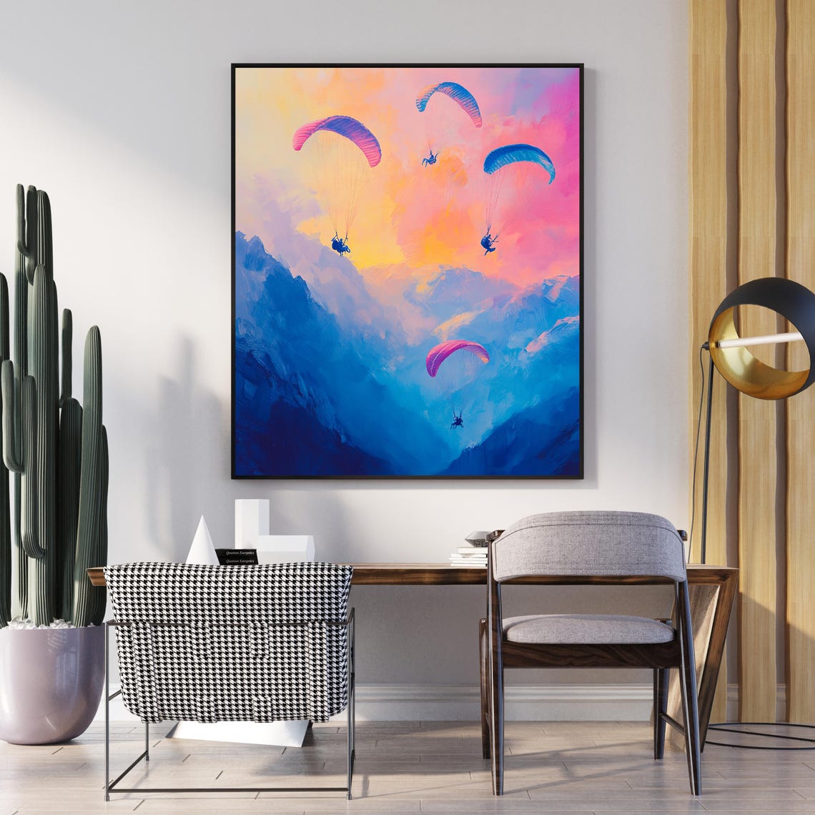 Paragliding Art Print Adventure Sports Decor Vibrant Sky And Mountain Scene Extreme Sports Art Parachute Painting Colorful Sky Art - Image 4