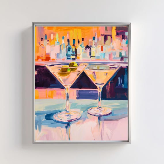 Glass Art Print, Abstract Cocktail Bar Scene