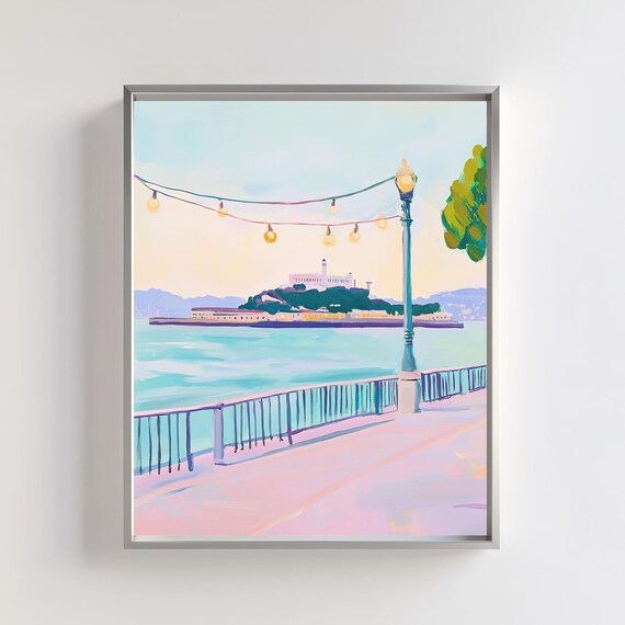 Alcatraz Island San Francisco Bay Pastel Waterfront Art Poster