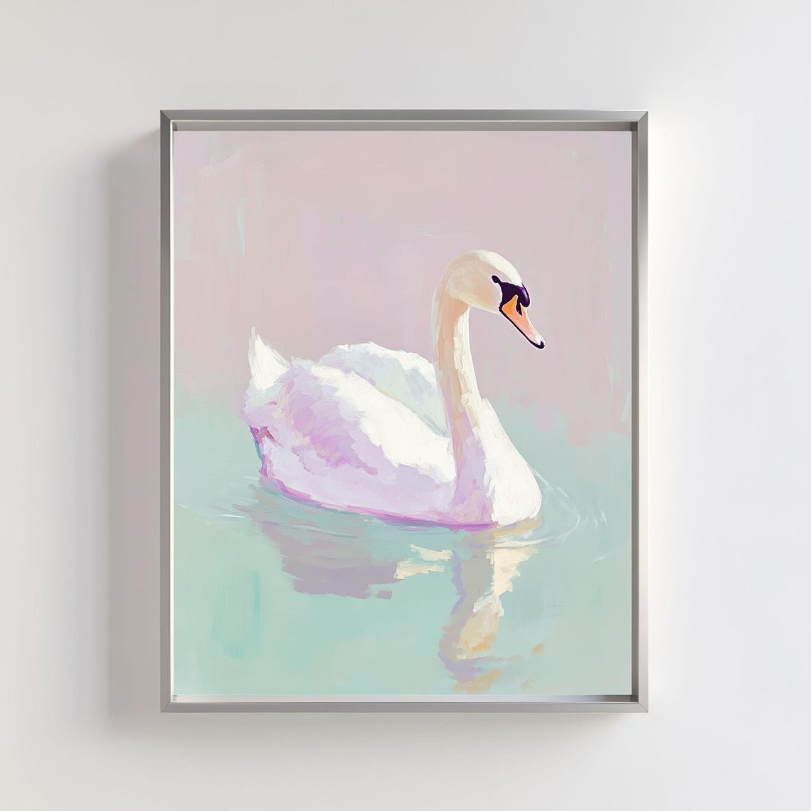 Vintage Swan Wall Art Print Swan Nursery Oil Painting Serene Swan Lake Art White Swan Illustration Peaceful Farmhouse Art