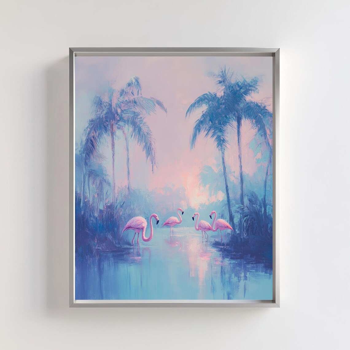 Tropical Flamingo, Boho Jungle Landscape Art Print