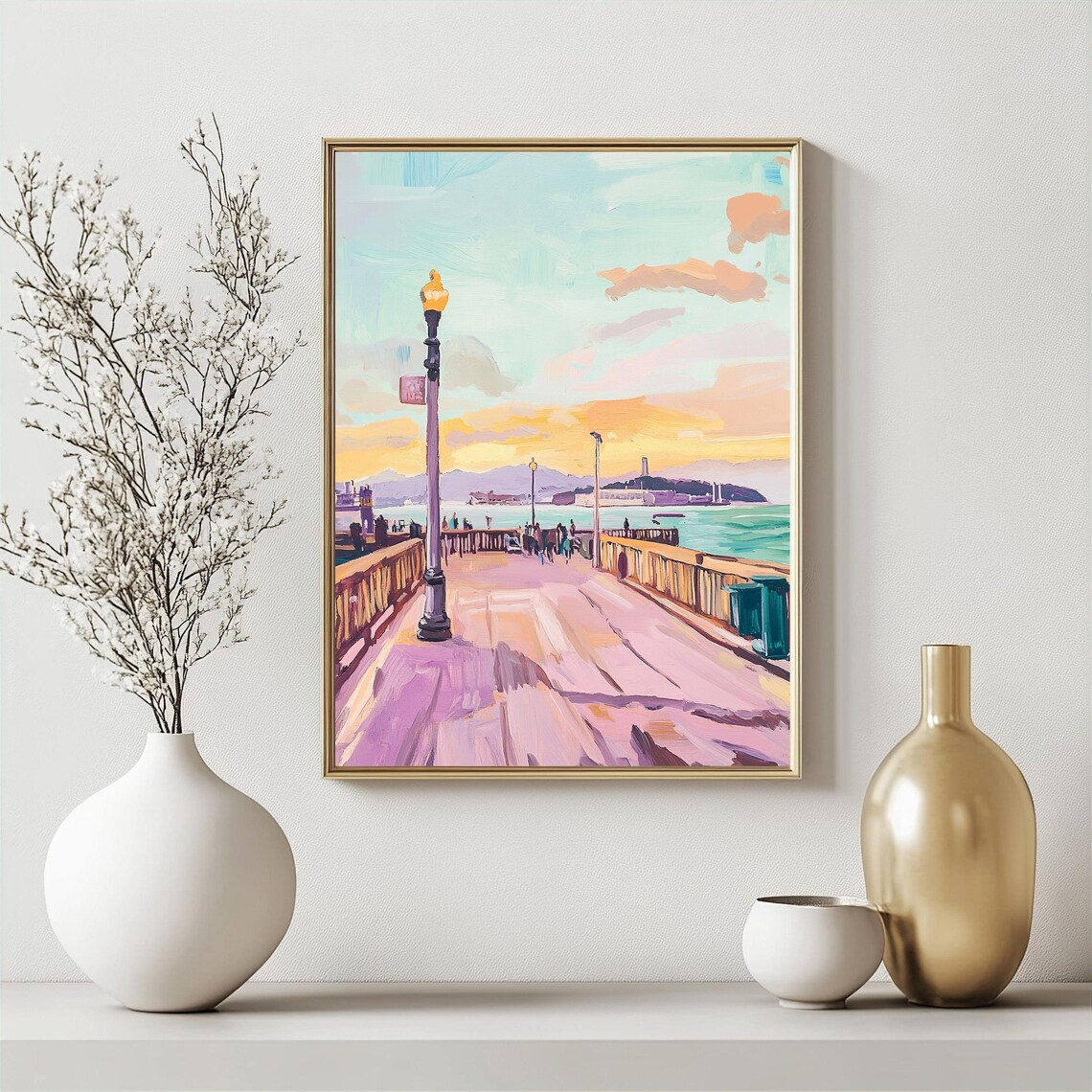 San Francisco Pier Sunset Bay View Colorful Pastel Travel Art Poster - Image 3