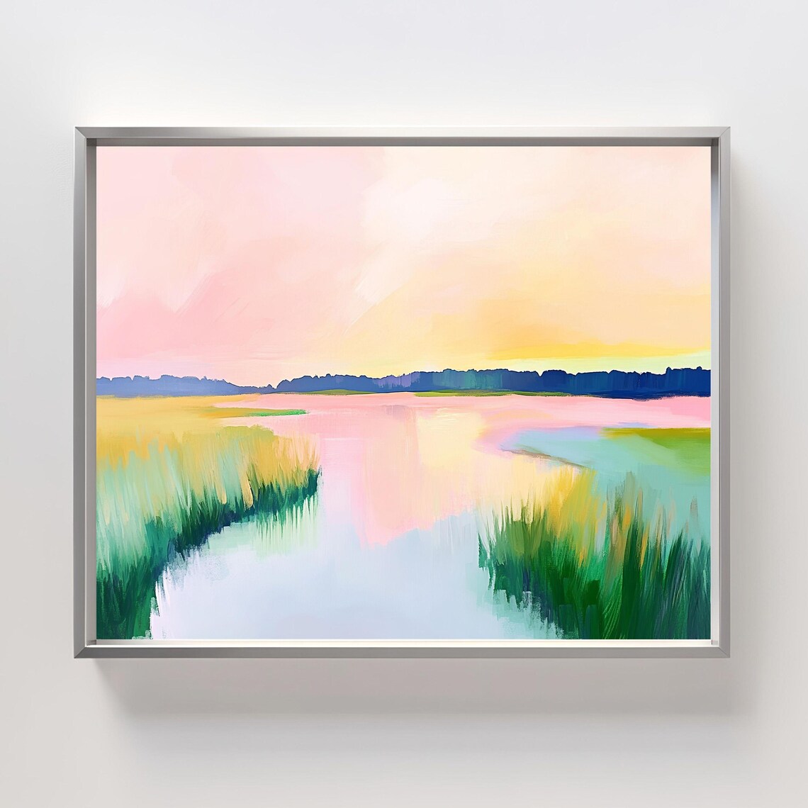 Marsh Sunset Abstract Lake Scene, Minimalist Art Print
