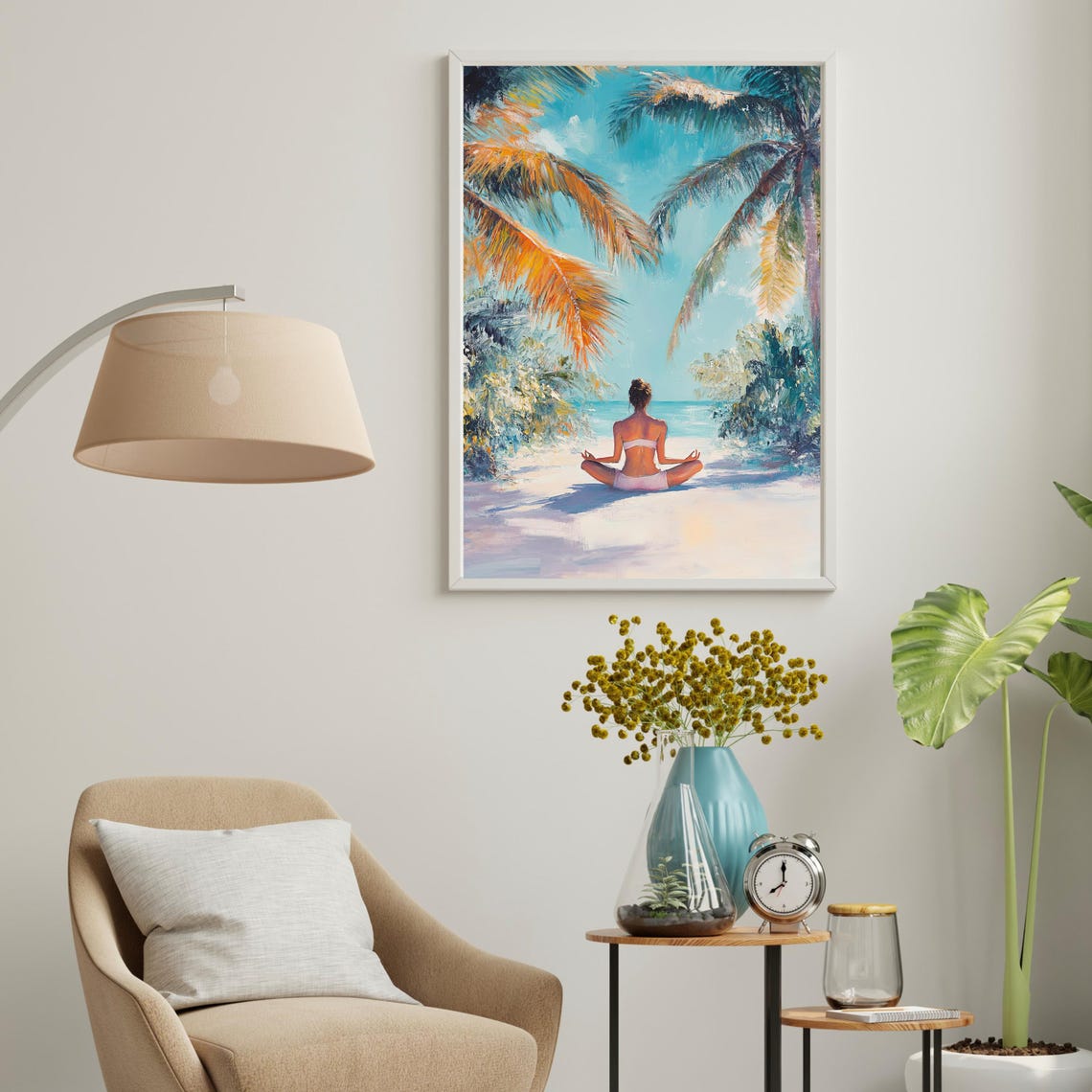 Beach Meditation, Tropical Palm Tree Boho Art Print - Image 5