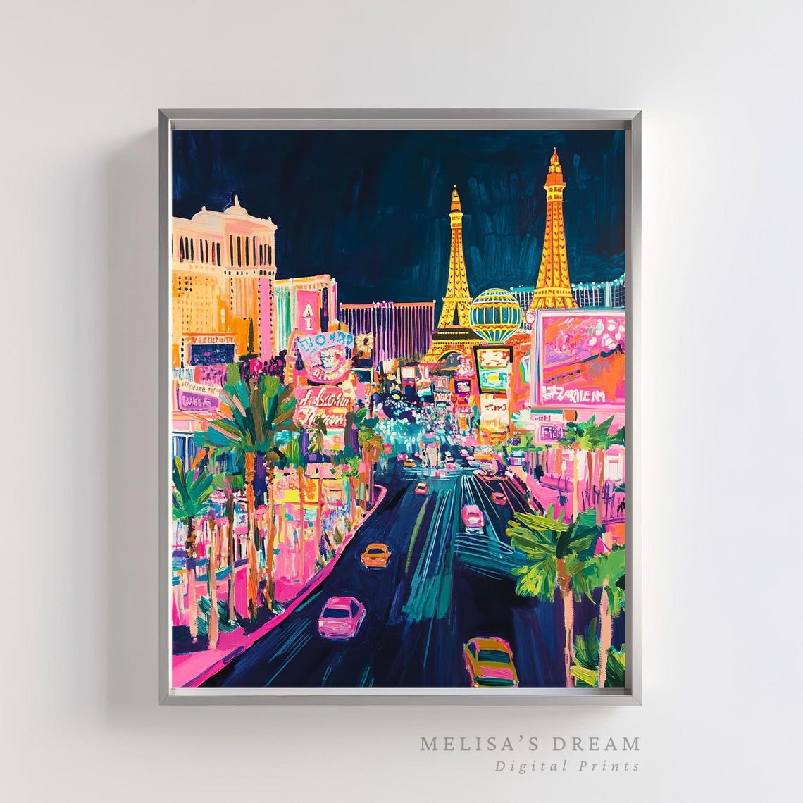 Las Vegas Cityscape Poster, Neon Night Art Print