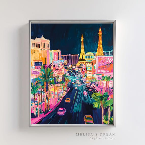 Las Vegas Cityscape Poster, Neon Night Art Print