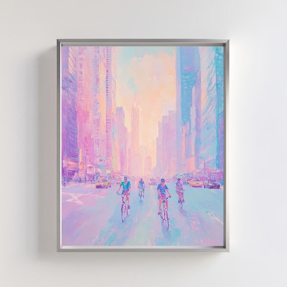 Urban Sunset Cityscape, Abstract Bicycle Skyline