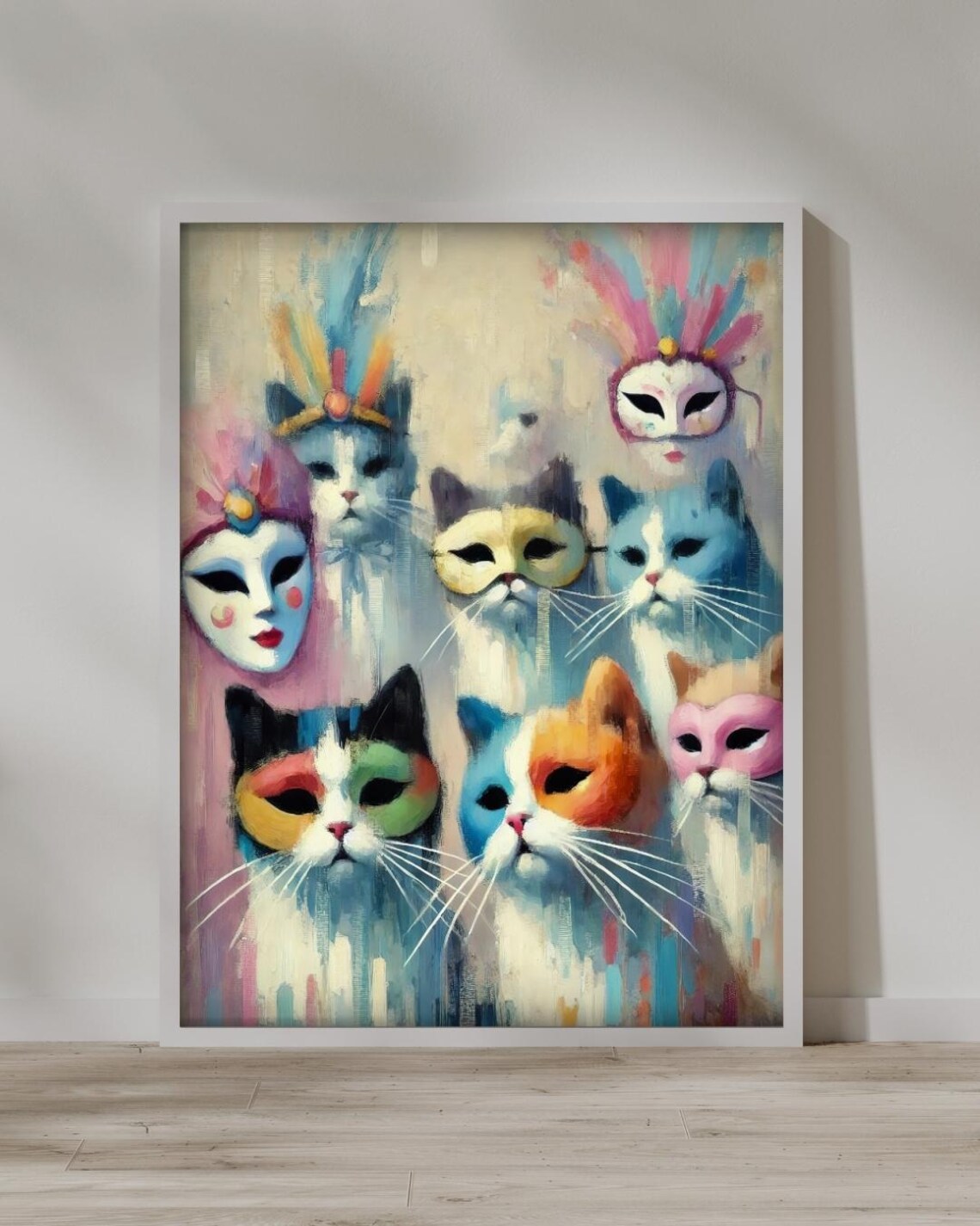 Whimsical Masked Cats Art Print, Cat Lover Gift - Image 5