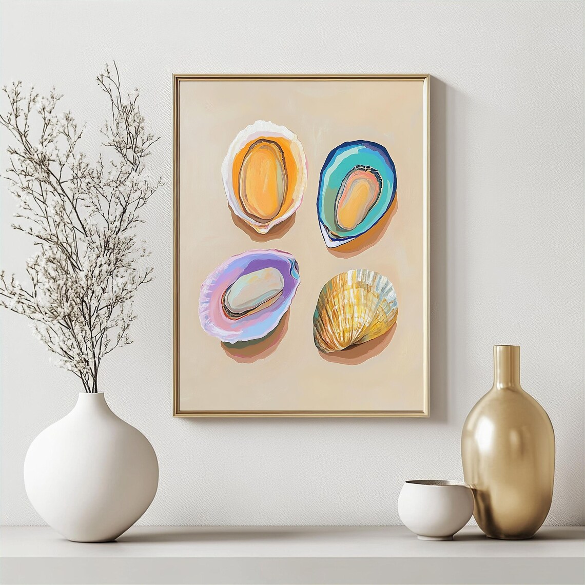 Oyster Shell Painting, Modern Coastal Decor - Image 2