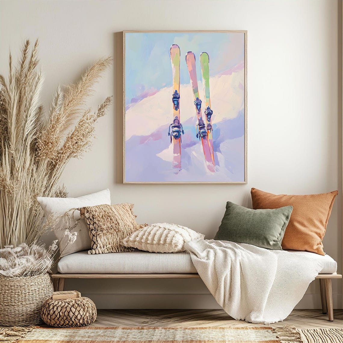 Ski Decor Print Winter Adventure Art Ski Wall Art Snowy Mountain Scene Pastel Skiing Decor Winter Sports Art - Image 4