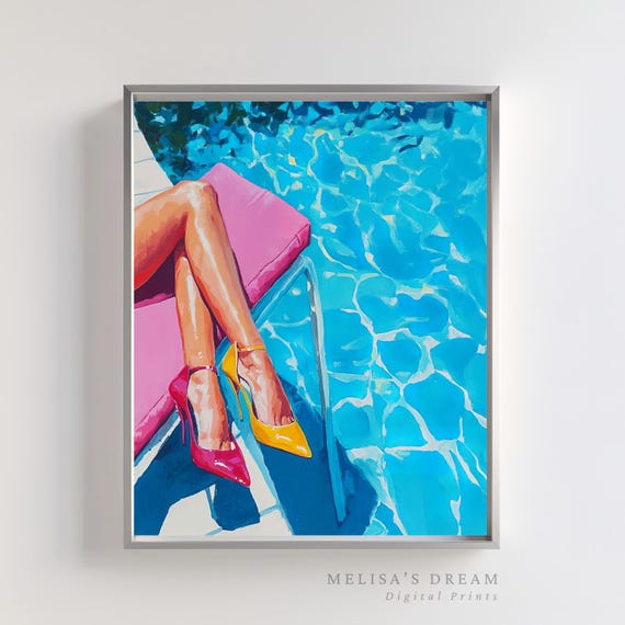 Poolside Fashion Art Print Woman In Pink Heels