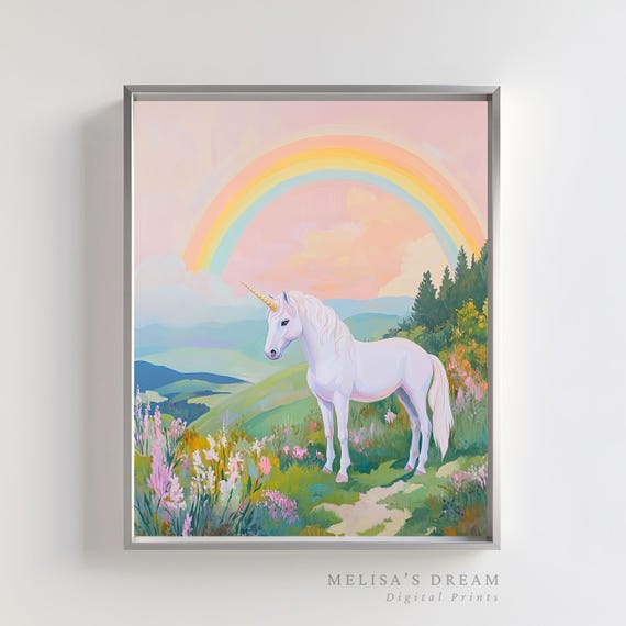 Unicorn Fantasy Nursery Art Print, Mystical Horse Poster