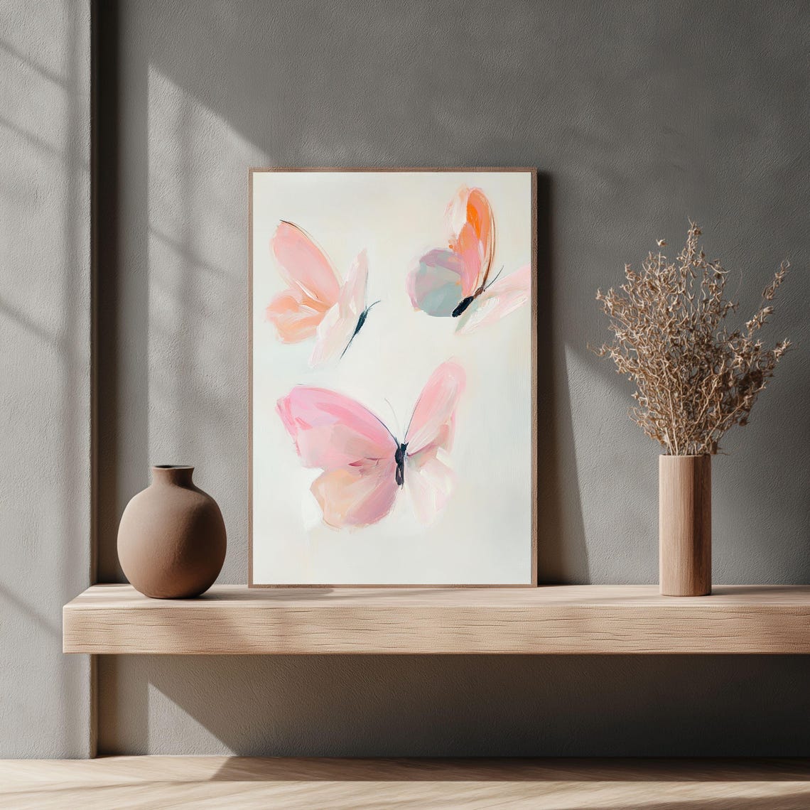Pink Butterfly Wall Art Abstract Pastel Butterfly Feminine Watercolor Nursery Decor Soft Boho Room Print - Image 4