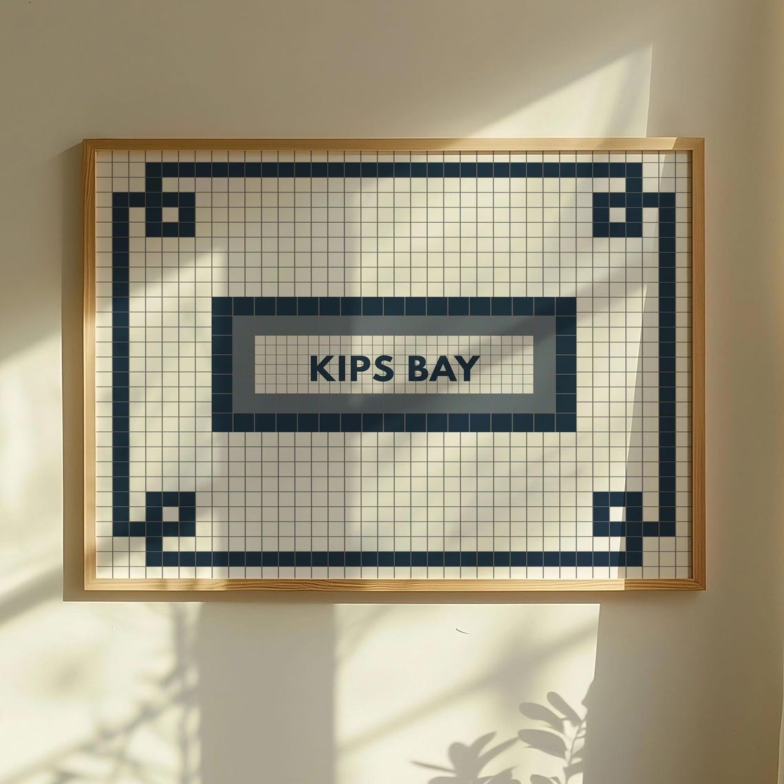 Kips Bay NYC Subway Mosaic Tile Sign Navy Station Art Retro Poster