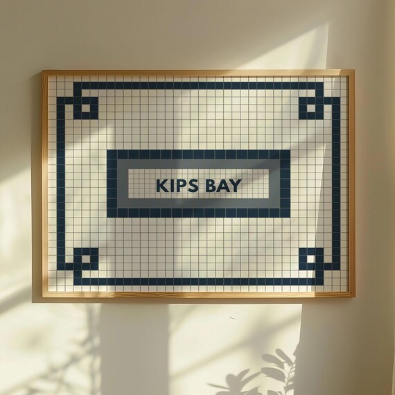 Kips Bay NYC Subway Mosaic Tile Sign Navy Station Art Retro Poster