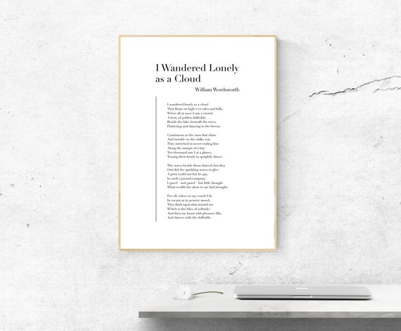 I Wandered Lonely As A Cloud By William Wordsworth Poetry Art Print Literature Wall Poem Physical Unframed