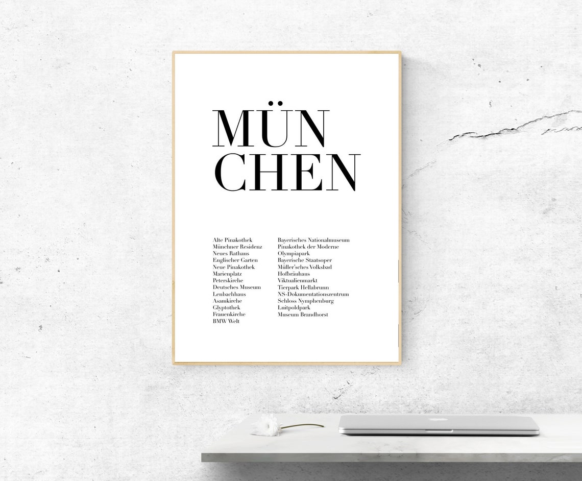 Munchen Munich Minimalist Landmarks Typography Travel Poster