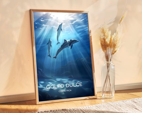 Golfo Dulce Costa Rica Poster Exotic Travel Decor Freediving Spot Ocean Scenery Home Or Booking Tropical Island Art