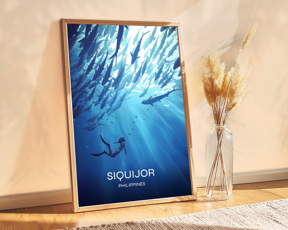 Siquijor Philippines Freediving Fish School Underwater Art Poster