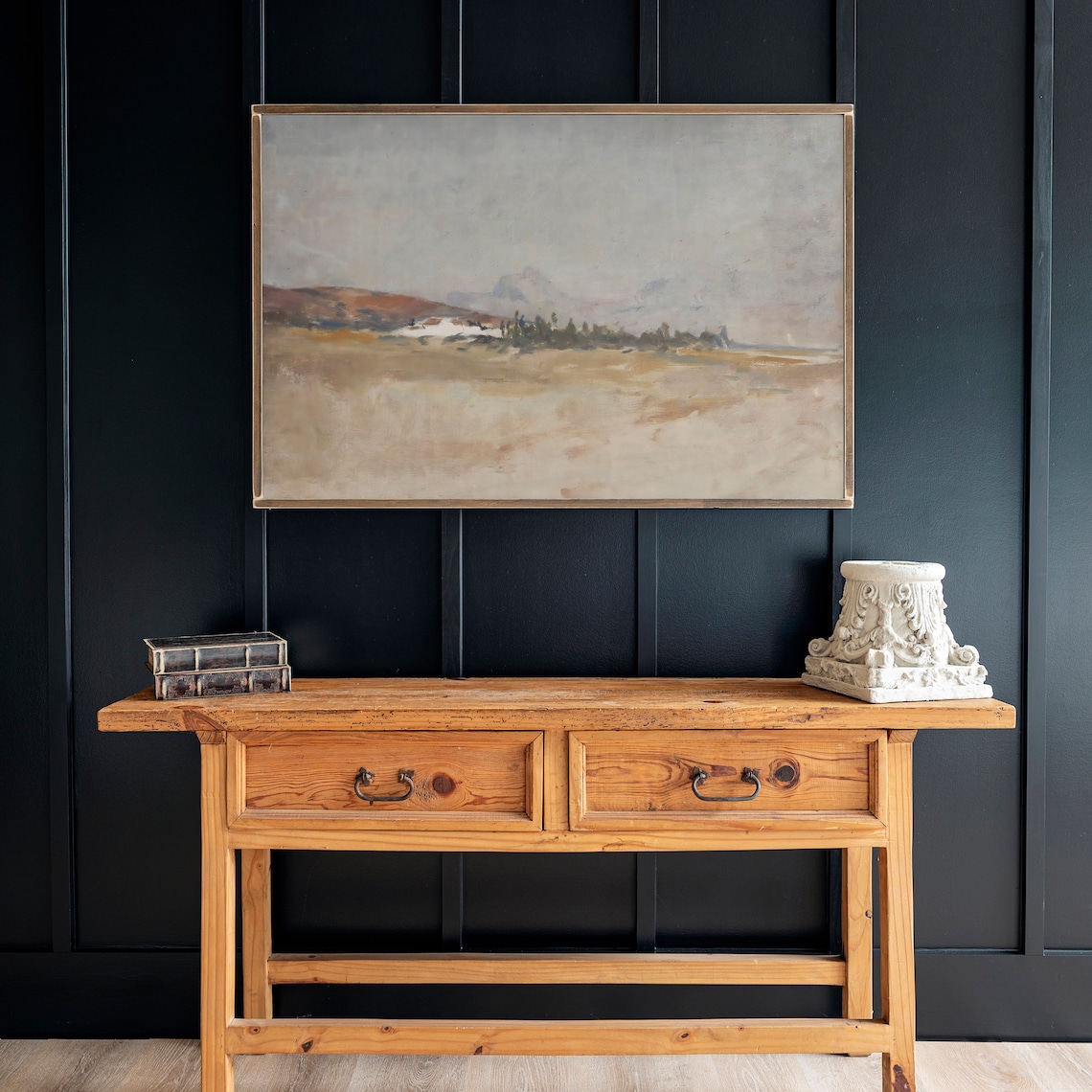Neutral Vintage Landscape Scene, Living Room Art Print - Image 3