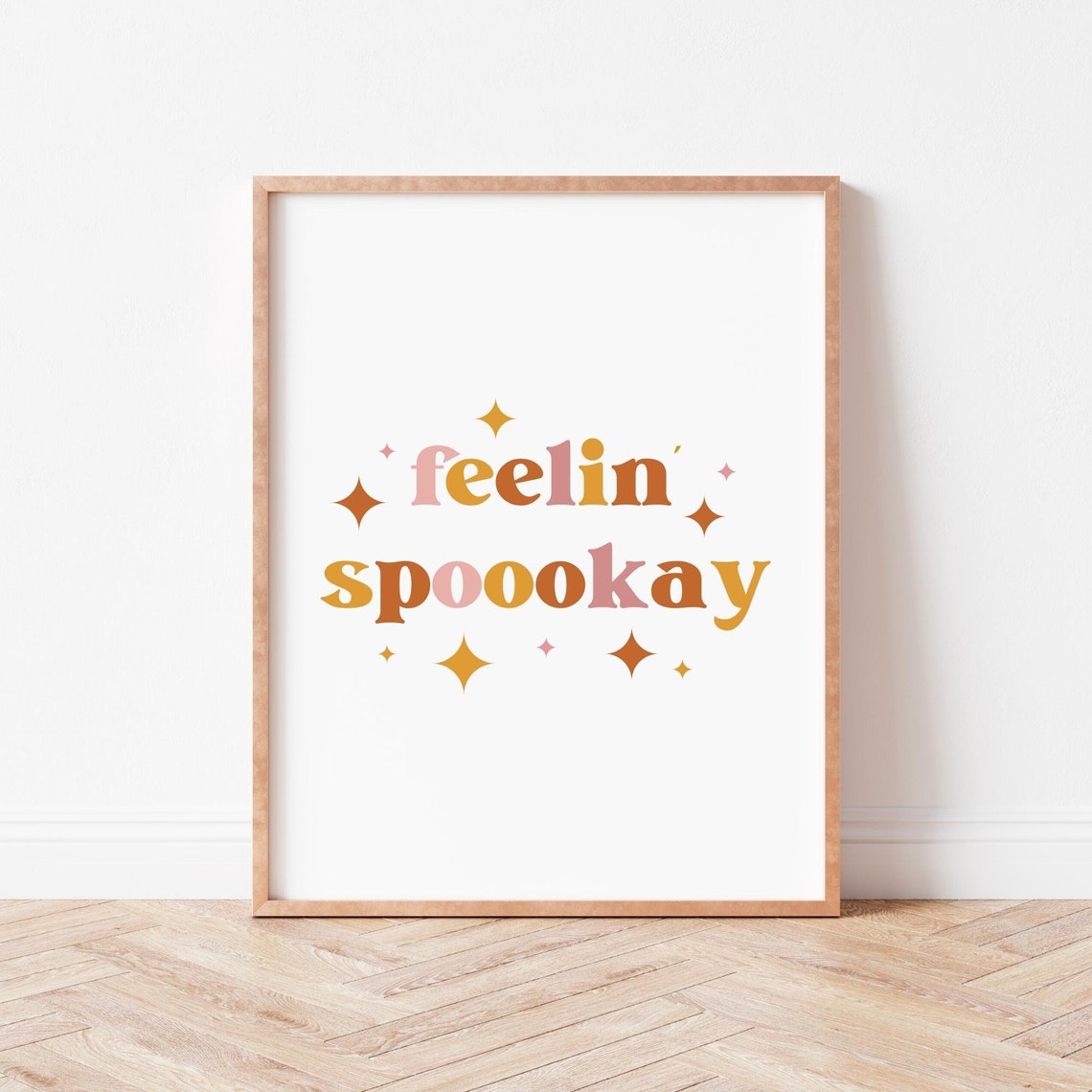 Feelin Spoookay Retro Colorful Lettering Halloween Decor Quote Poster
